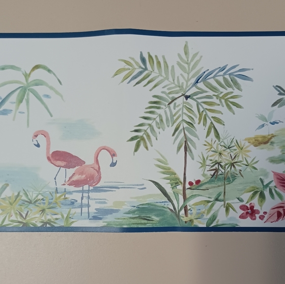 Wallpaper Border Flamingo Lagoon Teal Watercolor - Picture 6 of 7